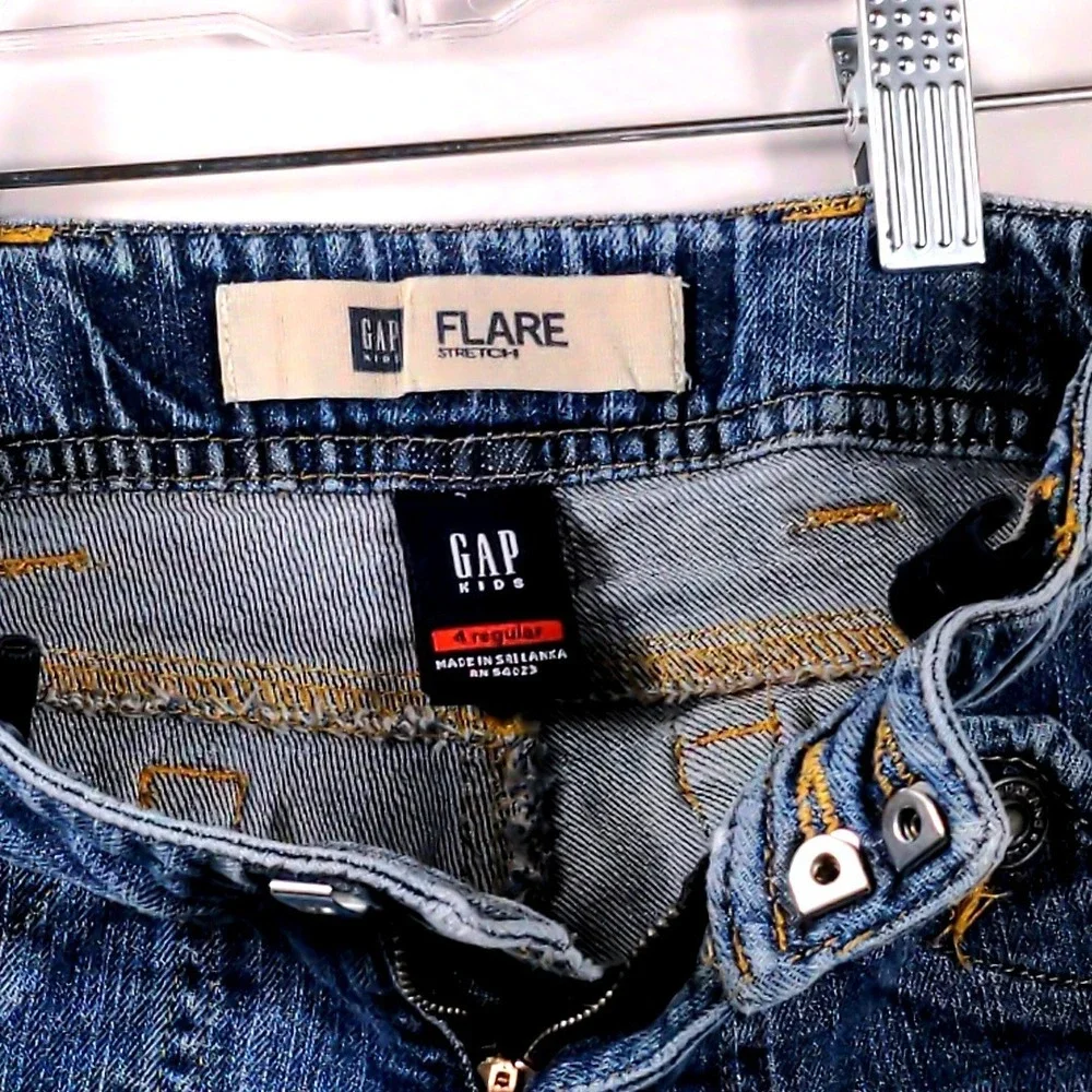 Vtg Gap Kids Y2K Flare Jeans Size 4 Adjustable Waist Stretch 2005‎ Retro Denim